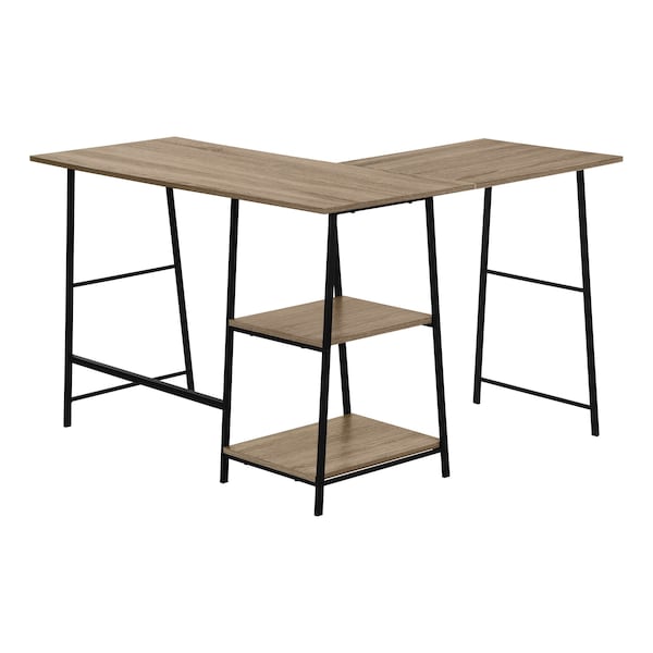 Monarch Specialties Computer Desk, Home Office, Corner, Storage Shelves, 48"L, L Shape, Work, Laptop, Metal, Brown - I 7592