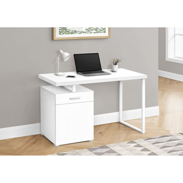 Monarch Specialties Computer Desk, Home Office, Laptop, Left, Right Set-up, Storage Drawers, 48"L, Work, Metal, White - I 7760