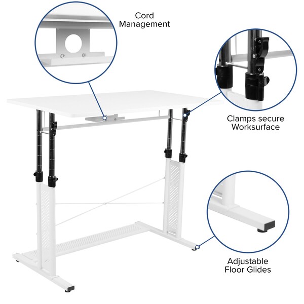 Flash Furniture White Adjustable Office Table - NAN-JN-21908-WH-GG