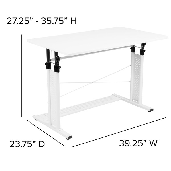Flash Furniture White Adjustable Office Table - NAN-JN-21908-WH-GG