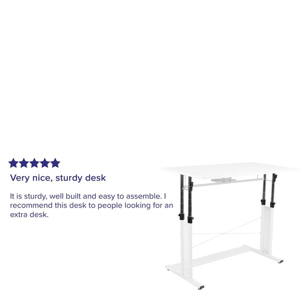 Flash Furniture White Adjustable Office Table - NAN-JN-21908-WH-GG