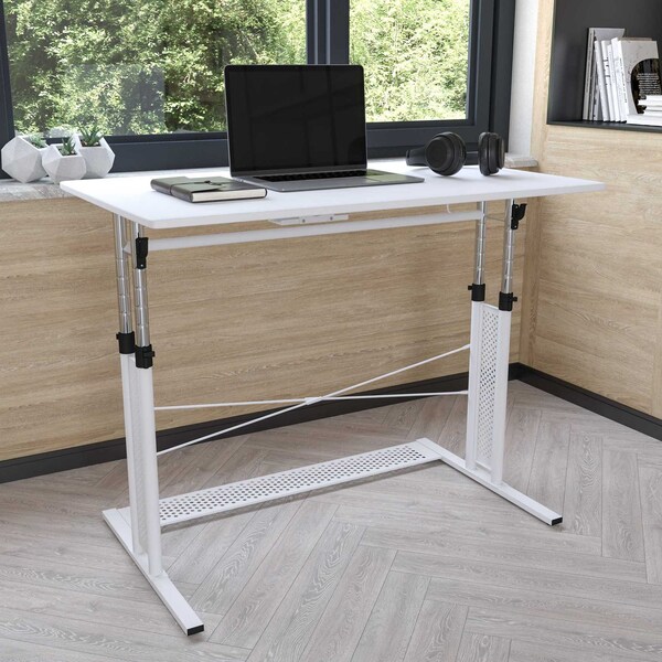 Flash Furniture White Adjustable Office Table - NAN-JN-21908-WH-GG