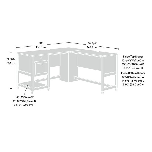 Sauder 58.74 in D X 29.57 in H, 59.06 in W X Engineered wood - 431582