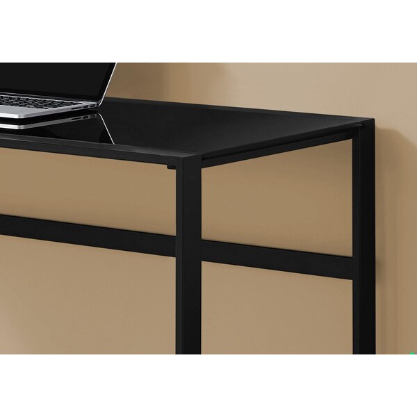 Homeroots 30 in. Metal & Black Tempered Glass Computer Desk - 333496