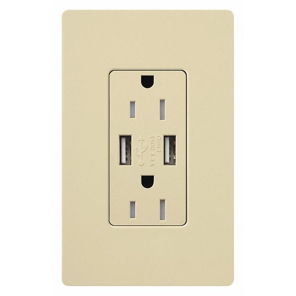 Lutron Receptacles, USB, Tamper-Resistant, Ivory - CAR-15-UBTR-IV
