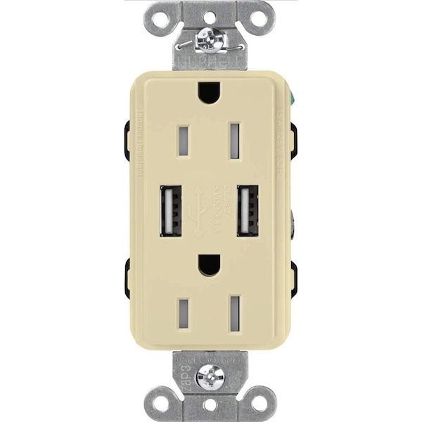 Lutron Receptacles, USB, Tamper-Resistant, Ivory - CAR-15-UBTR-IV