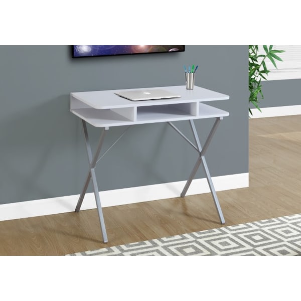 Monarch Specialties Computer Desk, Home Office, Laptop, Storage Shelves, 31"L, Work, Metal, Laminate, White, Grey - I 7100