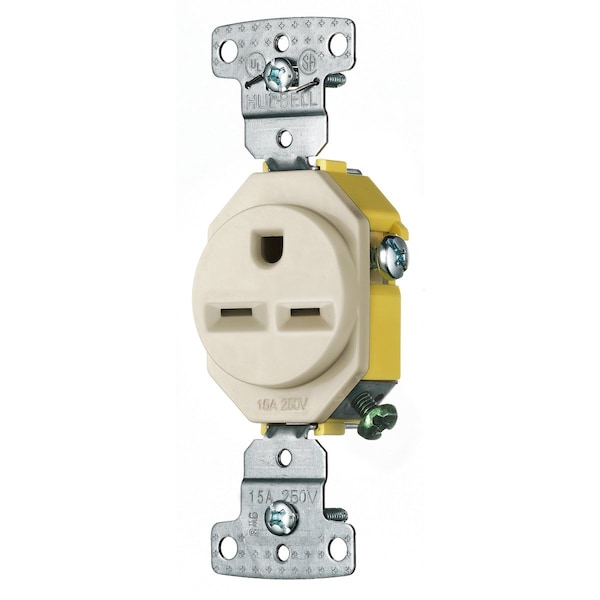 Hubbell Wiring Device-Kellems TradeSelect, Straight Blade Devices, Receptacles, Residential Grade, Single, 15A 250V, 2-Pole 3-Wire Grounding, 6-15R, Light Almond - RR155LA