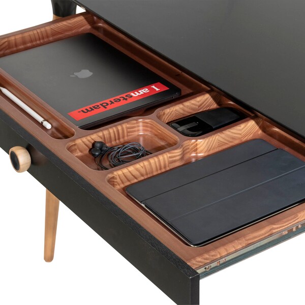 Manhattan Comfort Office Desk, 29.64 in H, 19.29 in W X Black and Cinnamon - 253252