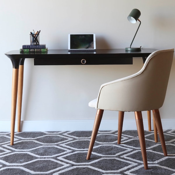 Manhattan Comfort Office Desk, 29.64 in H, 19.29 in W X Black and Cinnamon - 253252