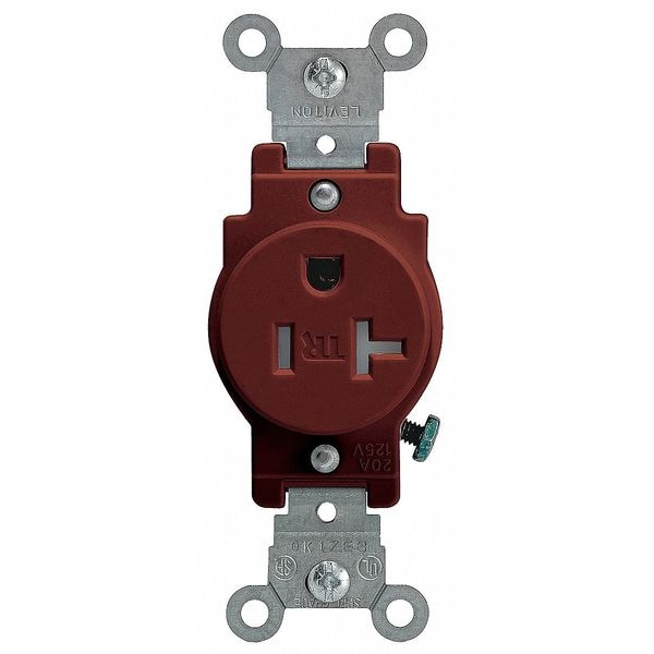 Leviton Receptacle, 20 A Amps, 125VAC, Single Outlet, 5-20R, Brown - T5020