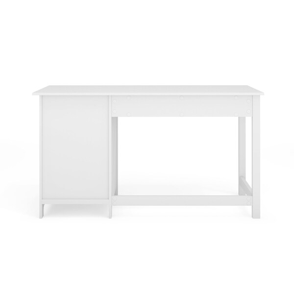 Martha Stewart Hutton Shaker Style Home Office Desk w/2 Side Drawers in White w/Polished Brass Hardware - ZG-ZP-11-WH-GLD-MS
