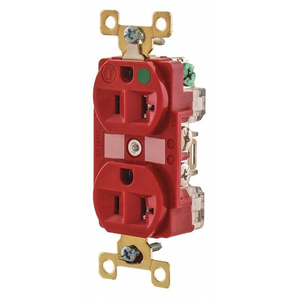 Zoro Select Receptacle, 20 A Amps, 125V AC, Flush Mount, Standard Duplex Outlet, 5-20R, Red - BRY8300REDL