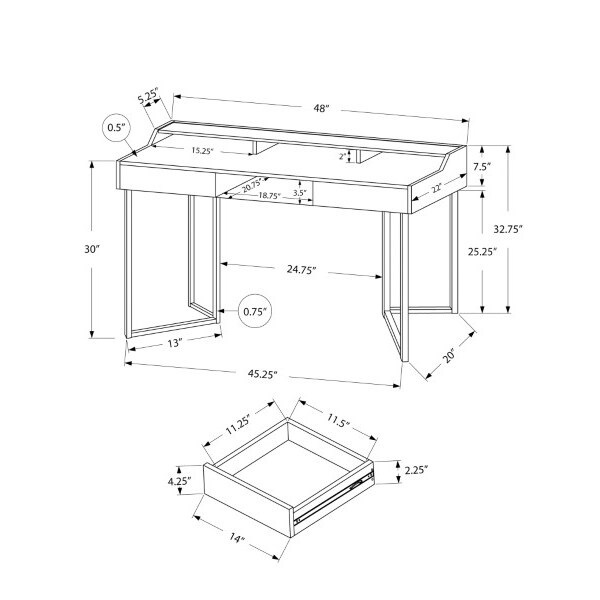 Monarch Specialties Computer Desk, Home Office, Laptop, Storage Drawers, 48"L, Work, Metal, Laminate, White, Grey - I 7361