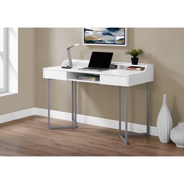 Monarch Specialties Computer Desk, Home Office, Laptop, Storage Drawers, 48"L, Work, Metal, Laminate, White, Grey - I 7361