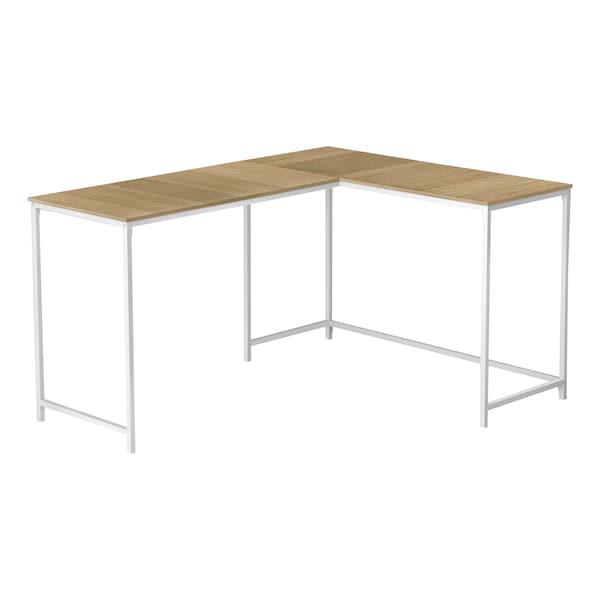 Monarch Specialties Computer Desk, Home Office, Corner, 58"L, L Shape, Work, Laptop, Metal, Laminate, Natural, White - I 7397
