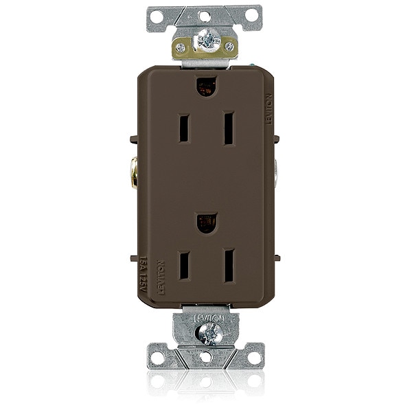 Leviton Receptacle, 15 A Amps, 125VAC, Decorator Duplex Outlet, 5-15R, Brown - 16242