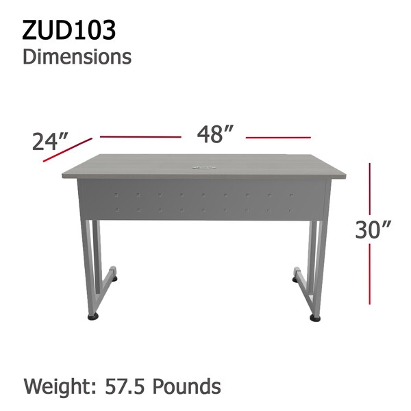 Linea Italia Rectangular Desk, Computer Table, 48 inW x 24 inD x 30 inH, Gray/Ash - ZUD103