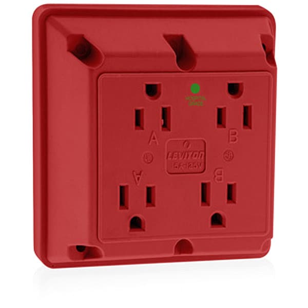 Leviton Receptacle, 15 A Amps, 125VAC, Quad Outlet, 5-15R, Red - 1254-HR