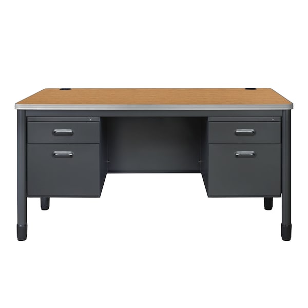 Regency Mesa Steel Double Pedestal Teacher's Office Desk 60'' x 30'', Medium Oak - 66266DPMO