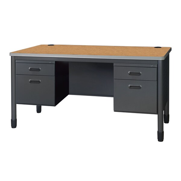 Regency Mesa Steel Double Pedestal Teacher's Office Desk 60'' x 30'', Medium Oak - 66266DPMO