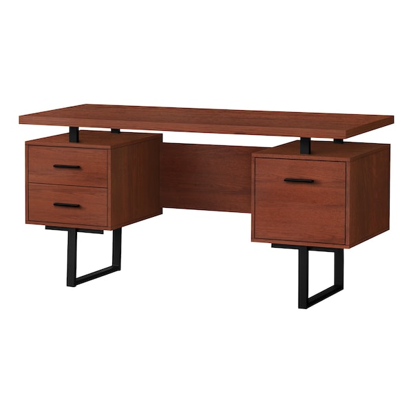 Monarch Specialties Computer Desk, Home Office, Laptop, Left, Right Set-up, Storage Drawers, 60"L, Work, Metal, Brown - I 7626
