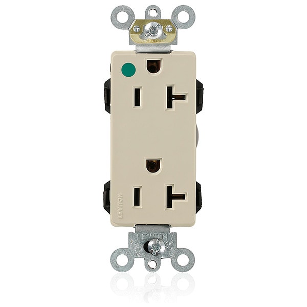 Leviton Receptacle, 20 A Amps, 125VAC, Decorator Duplex Outlet, 5-20R, Ivory - M1636-HGI