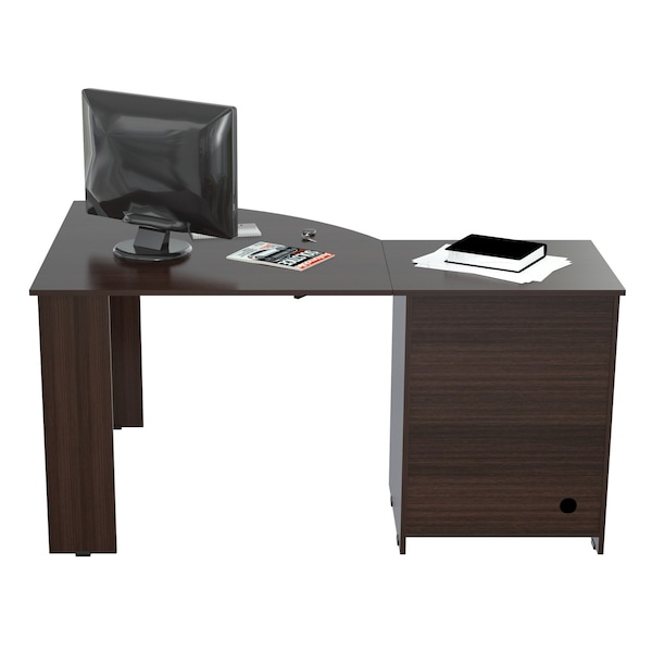 Inval Corner Computer Desk 59.45 in. W Espresso 2 -Drawer with Keyboard Tray - ET-3115