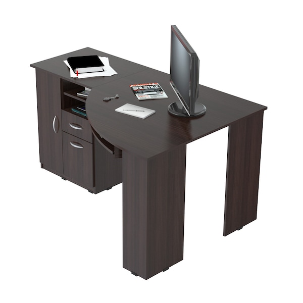 Inval Corner Computer Desk 59.45 in. W Espresso 2 -Drawer with Keyboard Tray - ET-3115