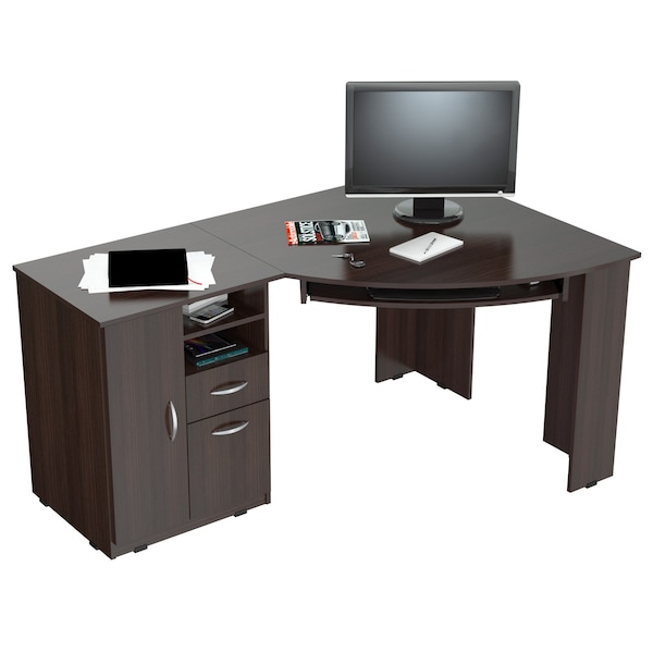 Inval Corner Computer Desk 59.45 in. W Espresso 2 -Drawer with Keyboard Tray - ET-3115