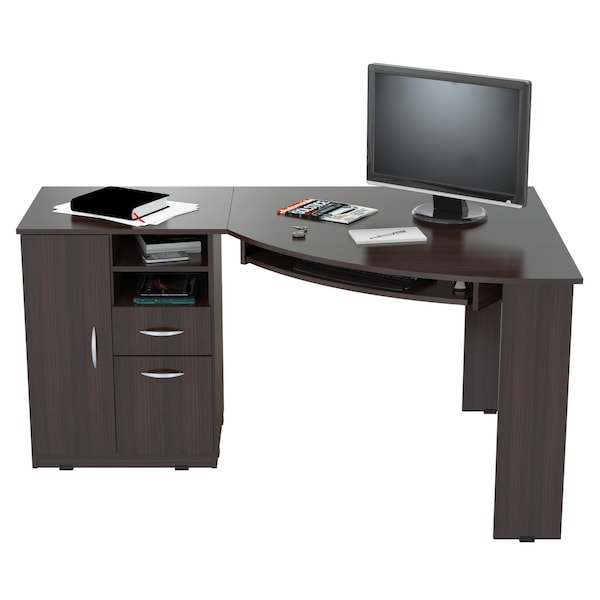 Inval Corner Computer Desk 59.45 in. W Espresso 2 -Drawer with Keyboard Tray - ET-3115