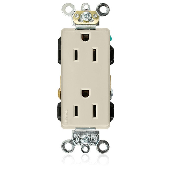 Leviton Receptacle, 15 A Amps, 125VAC, Decorator Duplex Outlet, 5-15R, Ivory - 16262-I