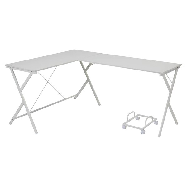 Acme Wooden Top L-Shaped Computer Desk with Computer Holder in White - ER-0145WH