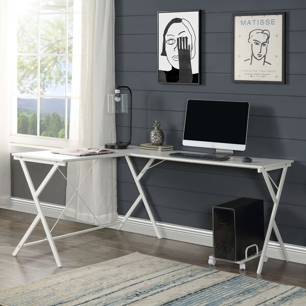 Acme Wooden Top L-Shaped Computer Desk with Computer Holder in White - ER-0145WH