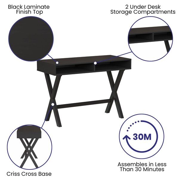 Flash Furniture 29.5 H, 42 W X Melamine, Particleboard, Black - GC-MBLK61-BK-GG