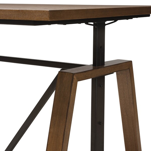 Baxton Studio Nico Metal and Distressed Wood Adjustable Height Work Table - 140-7570