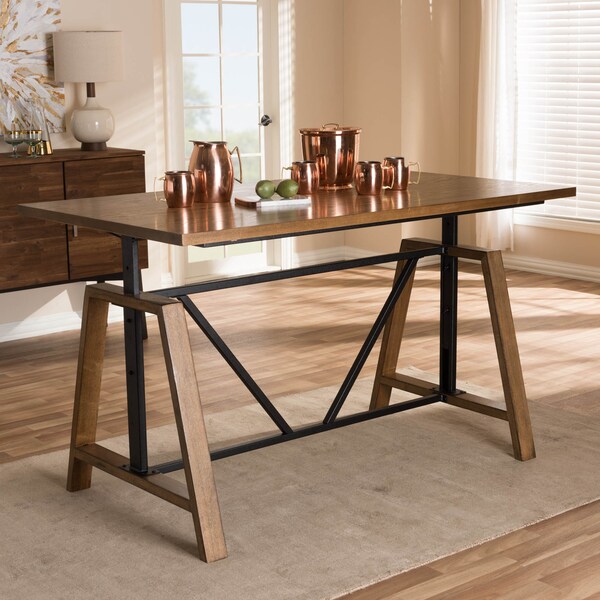 Baxton Studio Nico Metal and Distressed Wood Adjustable Height Work Table - 140-7570