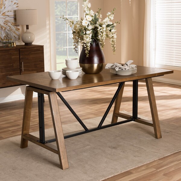 Baxton Studio Nico Metal and Distressed Wood Adjustable Height Work Table - 140-7570