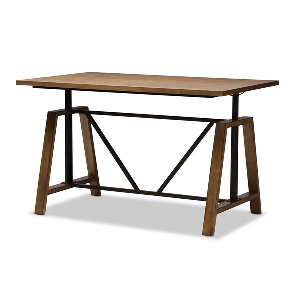 Baxton Studio Nico Metal and Distressed Wood Adjustable Height Work Table - 140-7570