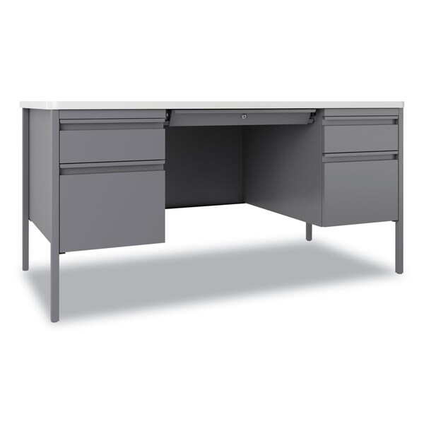 Hirsh Industries Teachers Pedestal Desk, Left/Right-Hand Pedestal: 60x30x29.5, White/Platinum - 22655