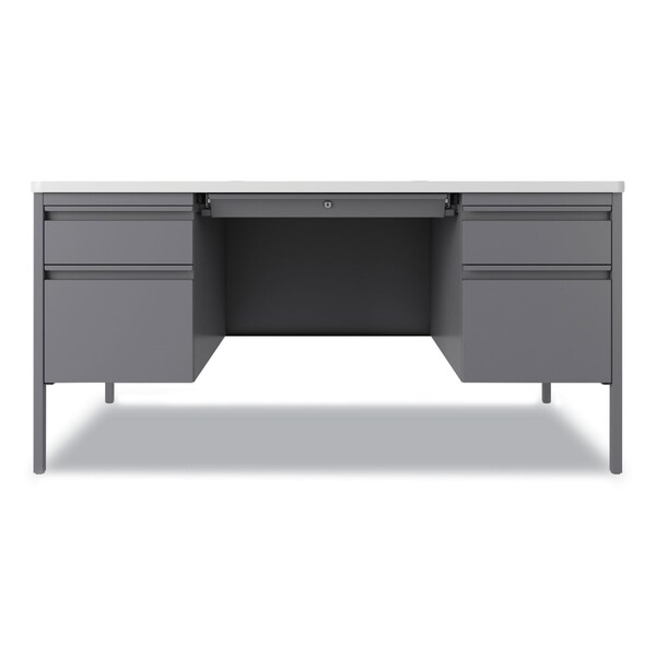 Hirsh Industries Teachers Pedestal Desk, Left/Right-Hand Pedestal: 60x30x29.5, White/Platinum - 22655