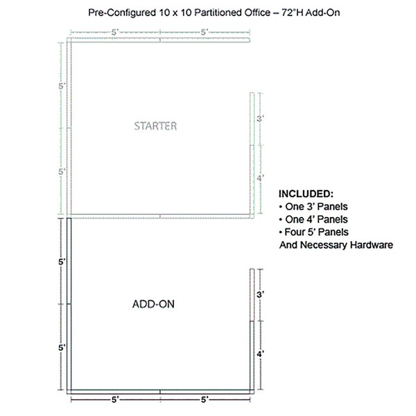 Interion By Global Industrial 120 in D X 72 in H, 120 in W X Fabric Panels / Wood Frame / Steel Connectors, Gray - 236660GY