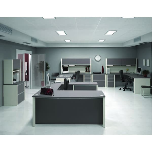 Bestar L Shaped Desk L-Shape Workstation, 82.9" D X 30.4" H, 71.1" W X Melamine, Slate/Sandstone - 93862-59