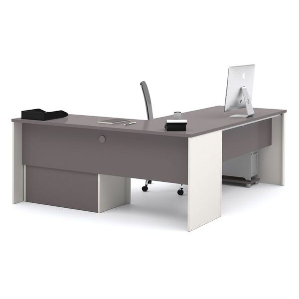 Bestar L Shaped Desk L-Shape Workstation, 82.9" D X 30.4" H, 71.1" W X Melamine, Slate/Sandstone - 93862-59