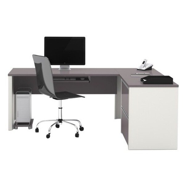 Bestar L Shaped Desk L-Shape Workstation, 82.9" D X 30.4" H, 71.1" W X Melamine, Slate/Sandstone - 93862-59