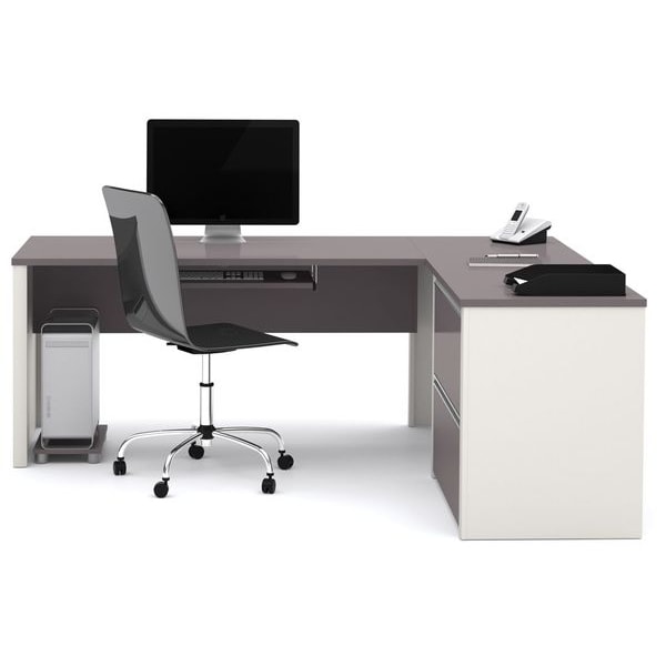 Bestar L Shaped Desk L-Shape Workstation, 82.9" D X 30.4" H, 71.1" W X Melamine, Slate/Sandstone - 93862-59