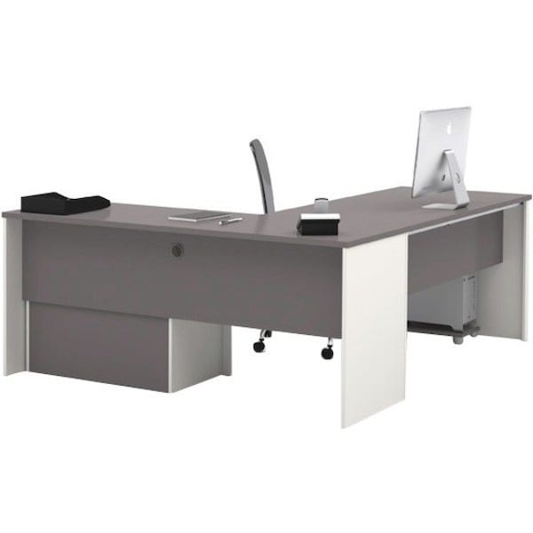 Bestar L Shaped Desk L-Shape Workstation, 82.9" D X 30.4" H, 71.1" W X Melamine, Slate/Sandstone - 93862-59