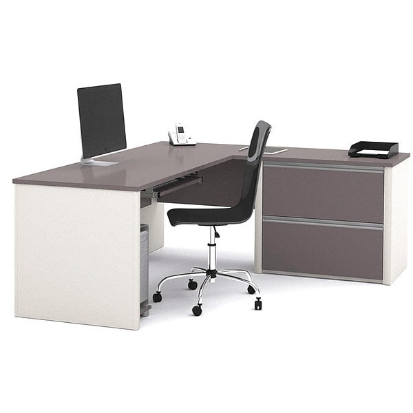 Bestar L Shaped Desk L-Shape Workstation, 82.9" D X 30.4" H, 71.1" W X Melamine, Slate/Sandstone - 93862-59