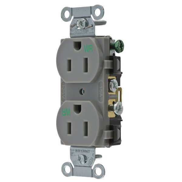 Zoro Select 15A Duplex Receptacle 125VAC 5-15R GY - CBRS15GRYWR