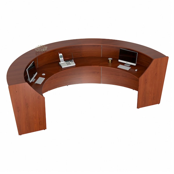 Linea Italia Curved Reception Desk with Counter, 3 Units, 143 inW x 71 inD, Cherry - ZUC297